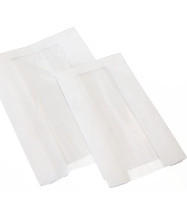 Papirnata vrečka z oknom 140(60)x60x240 mm bela (100 kos/pak)