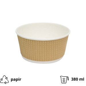 Papirnata posoda Tambien ECO 380 ml d=110 mm h=60 mm gofriran/hrapav kraft, pikčasta , brez pokrova 25 kos