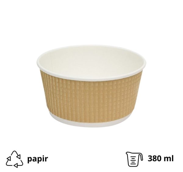 Papirnata posoda Tambien ECO 380 ml d=110 mm h=60 mm gofriran/hrapav kraft, pikčasta , brez pokrova 25 kos
