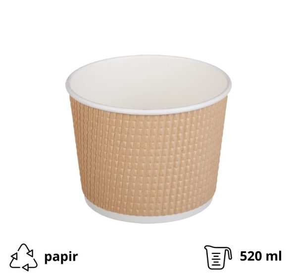 Papirnata posoda Tambien ECO 520 ml d=110 mm h=84,5 mm gofriran/hrapav kraft, pikčasta , brez pokrova 25 kos