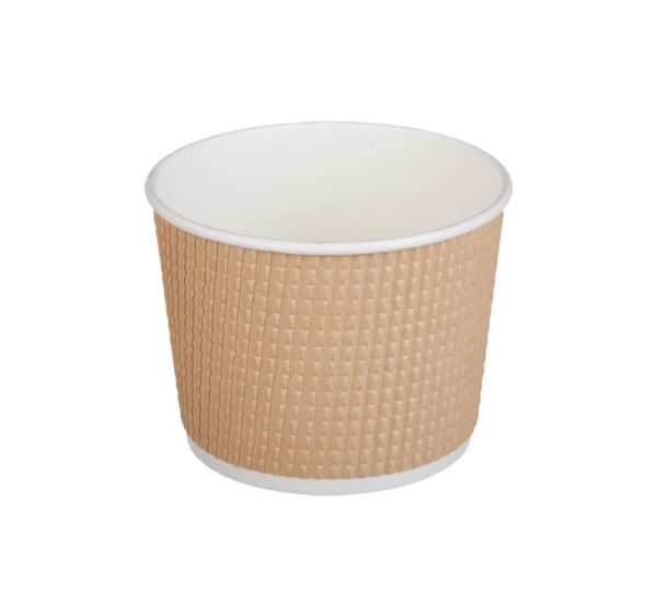 Papirnata posoda Tambien ECO 520 ml d=110 mm h=84,5 mm gofriran/hrapav kraft, pikčasta , brez pokrova 25 kos