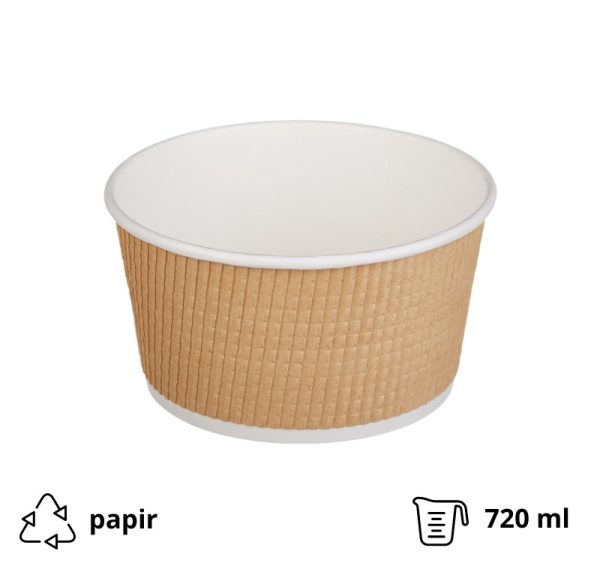 Papirnata posoda Tambien ECO 720 ml d=135 mm h= 68 mm gofriran/hrapav kraft, pikčasta , brez pokrova 25 kos