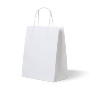 Papirnata nosilna vrečka s pletenim ročajem 320x180x370 mm bela