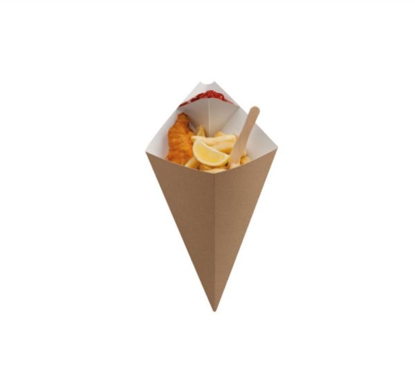 Žepek za krompirček ( z dodatnim razdelkom za omako) ECO CONE L 300 ml kraft (40 kos/pak)