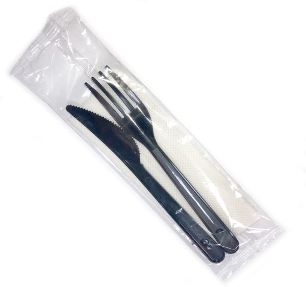 Komplet “3 črn”: vilica, nož, servieta (300 kos/pak)