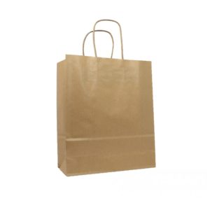 Papirnata nosilna vrečka s pletenim ročajem 260x140x350 mm kraft (200 kos/pak)