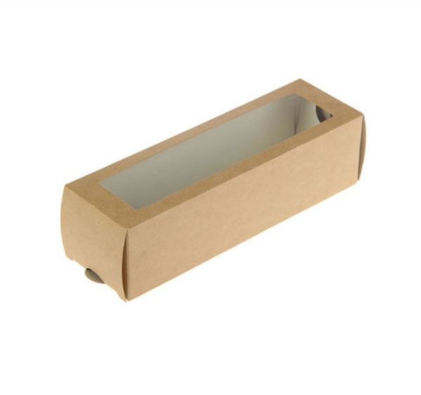 Papirnata posoda z oknom za sladice “Makaroni” 180x55x55 mm kraft (50 kos/pak)