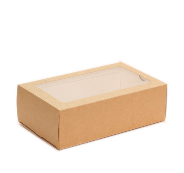 Papirnata posoda z oknom za sladice “Makaroni” 180x110x55 mm kraft (50 kos/pak)