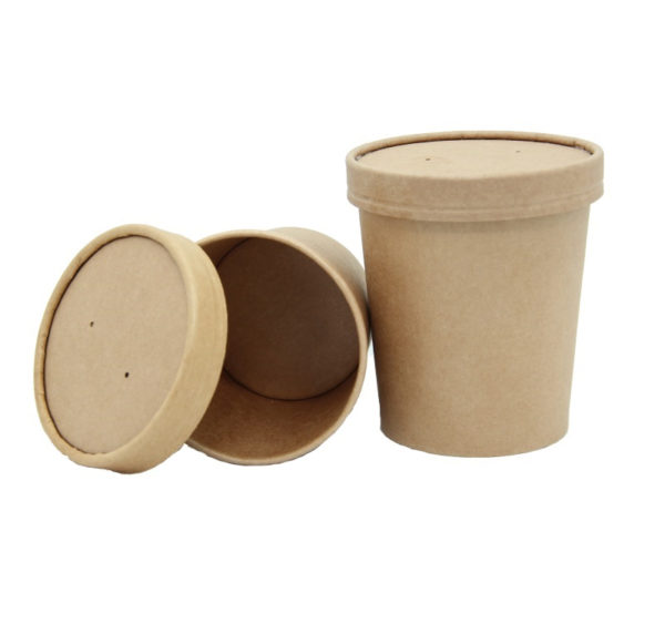 Papirnata posoda za juho s pokrovom Tambien ECO, 440 ml, d=97 mm, h=100 mm, kraft, 25 kos (komplet)