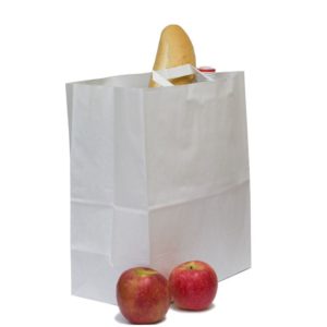 Papirnata nosilna vrečka z ravnim ročajem 240x140x280 mm bela (300 kos/pak)