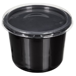 Okrogla posodica s pokrovom za juho PP 500 ml črna, 50 kos (komplet)