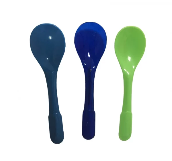 Plastična desertna žlička 9,4cm v ind. pakiranje, barvе: svetlo zelena, modra, roza, modra, rumena (50 kos/pak)