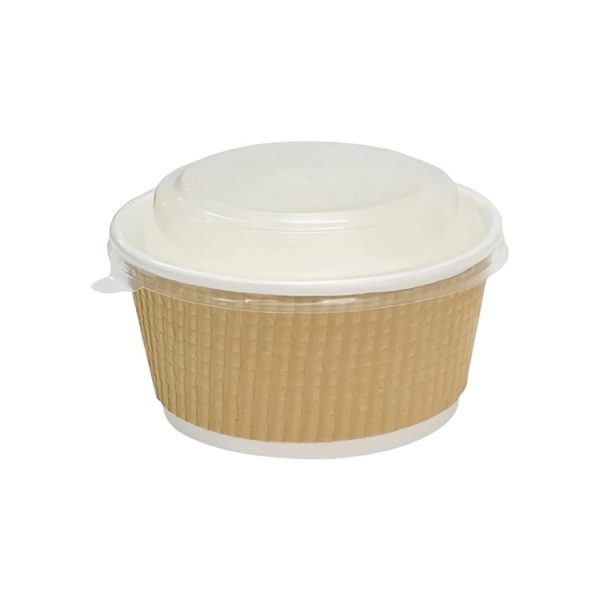 Papirnata posoda s pokrovom Tambien ECO d=110 mm, h=60 mm, 380 ml, gofriran kraft, pikčasta, 50 kos (komplet)