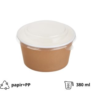 Papirnata posoda s pokrovom Tambien ECO D=110 mm, h=60 mm 380 ml, kraft, 50 kos (komplet)