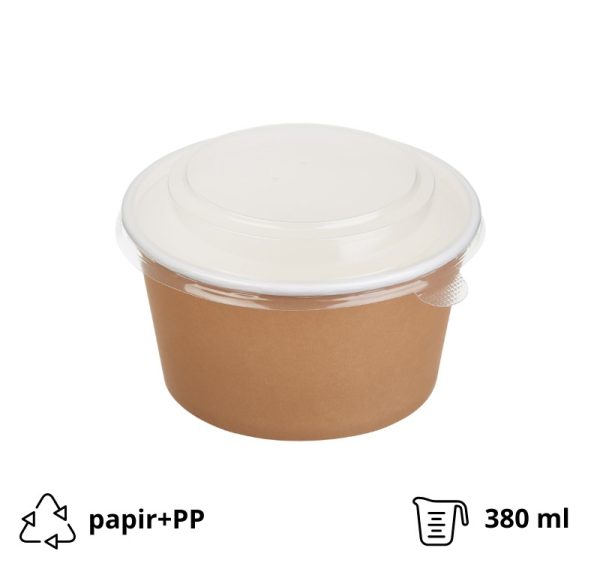 Papirnata posoda s pokrovom Tambien ECO D=110 mm, h=60 mm 380 ml, kraft, 50 kos (komplet)