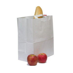 Papirnata nosilna vrečka z ravnim ročajem 280x150x320 mm bela