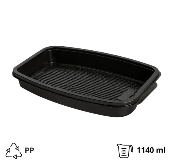 Posodica PP 1140 ml 262x182x55mm črna , brez pokrova [50 kos/pak]