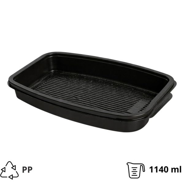 Posodica PP 1140 ml 262x182x55mm črna , brez pokrova [50 kos/pak]