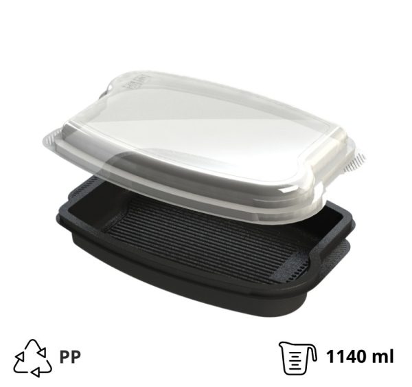 Posodica PP 1140 ml 262x182x55mm črna , brez pokrova [50 kos/pak]