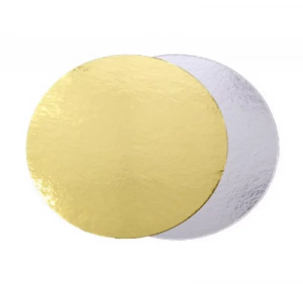 Podstavek okrogli za torto kartonasti d=260 mm zlat/srebrn (100 kos/pak)