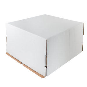 Škatla za torte (pokrov) 300×300×250 mm bela valovit karton (50 kos/pak)