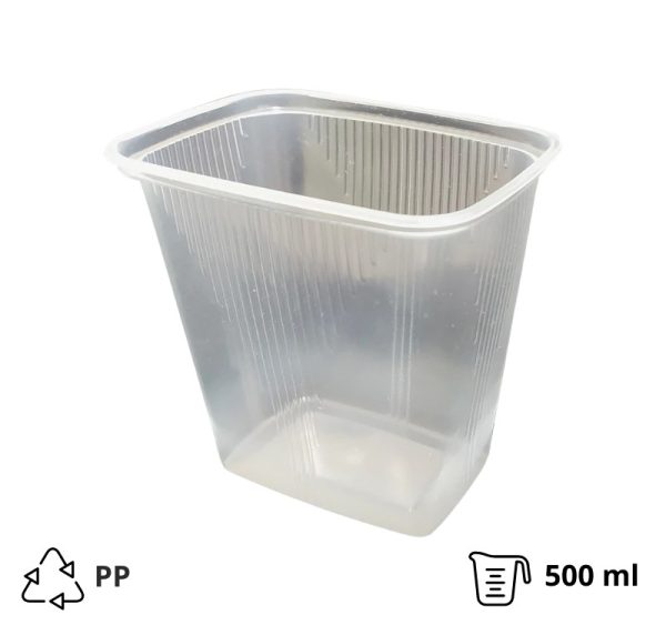 Posodica PP 500 ml 108x82x104 mm prozorna , brez pokrova [50 kos/pak]