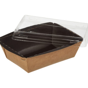 Papirnata posoda s pokrovom Crystal Box 400 ml 145x95x45 mm, črna / kraft z ravnim dnom (50 kos/pak)