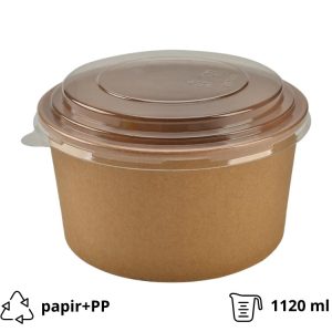 Papirnata posoda s pokrovom ECO RCONT “Pure Kraft” 1120 ml d=128 mm h=77 mm 40 kos