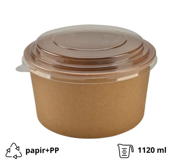 Papirnata posoda s pokrovom ECO RCONT “Pure Kraft” 1120 ml d=128 mm h=77 mm 40 kos