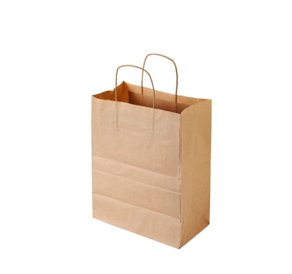 Papirnata nosilna vrečka s pletenim ročajem 320х200х370 mm kraft (300 kos/pak)