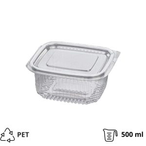 Posoda z ravnim pokrovom rPET 500 ml, 125x124x57 mm prozorna [100 kos/pak]