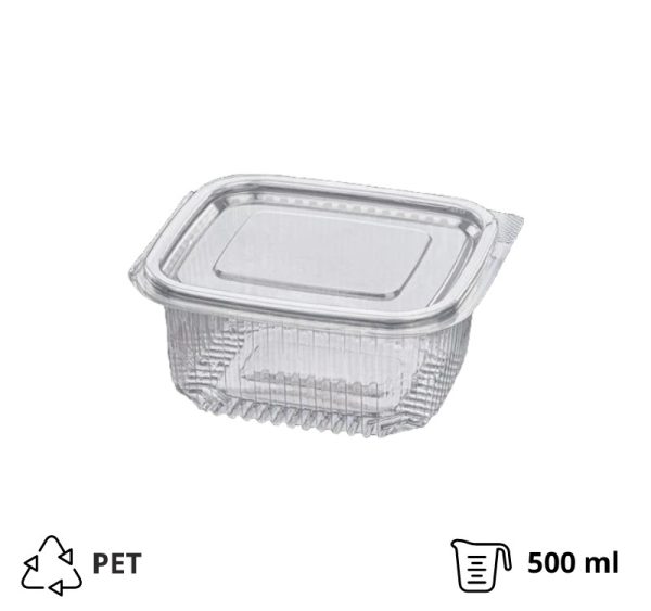 Posoda z ravnim pokrovom rPET 500 ml, 125x124x57 mm prozorna [100 kos/pak]