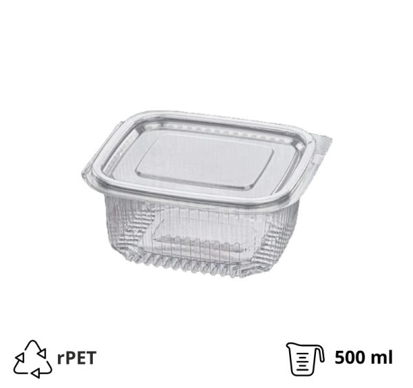 Posoda z ravnim pokrovom rPET 500 ml, 125x124x57 mm prozorna [100 kos/pak]