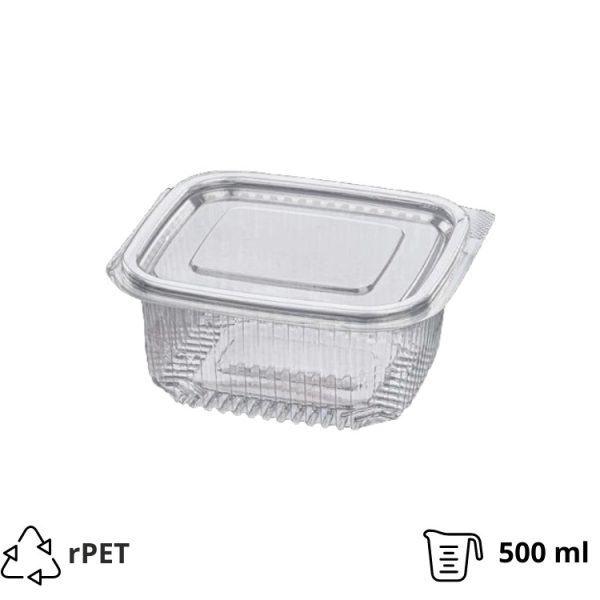 Posoda z ravnim pokrovom rPET 500 ml, 125x124x57 mm prozorna [100 kos/pak]