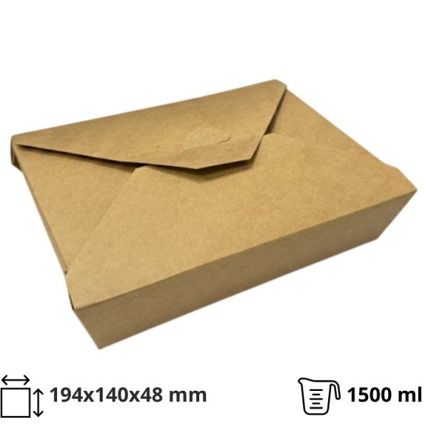 Papirnata posoda Menu Box 1500 ml 194x140x48 mm, kraft 50 kos