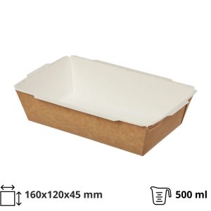 Papirnata posoda Crystal Box 500 ml 160x120x45 mm kraft, brez pokrova 125 kos