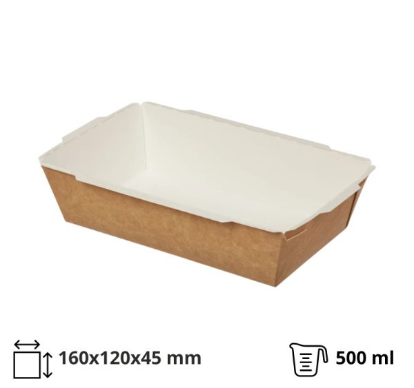 Papirnata posoda Crystal Box 500 ml 160x120x45 mm kraft, brez pokrova 125 kos