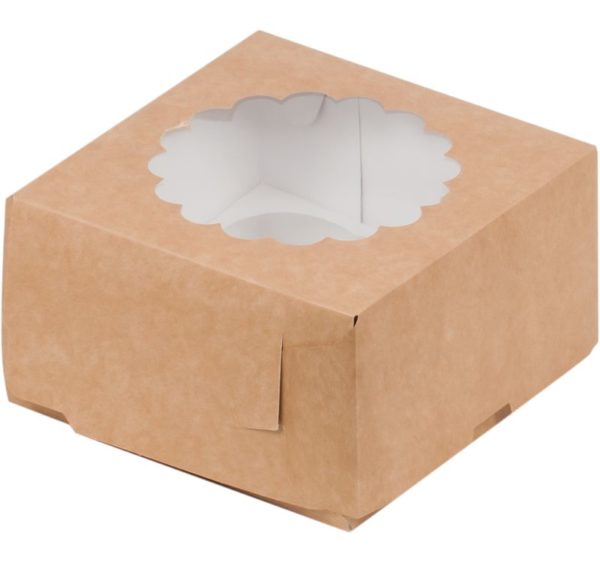 Škatla za 4 cupcakese z oknom 160x160x100 mm kraft (50 kos/pak)