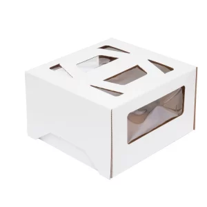 Škatla za torte 280х280х200 mm z oknom, z ročaji do 3 kg, bela (25 kos/pak)