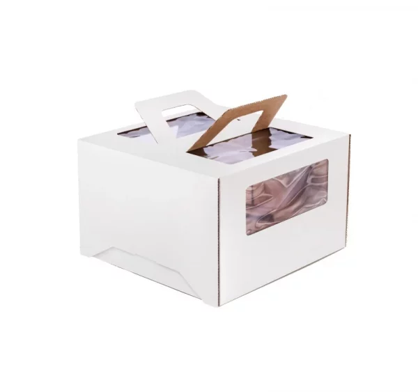 Škatla za torte 300х300х190 mm z oknom, z ročaji do 3,5 kg, karton, bela (25 kos/pak)