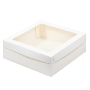 Škatla za marshmallow, desert in torto s poklopcem 200x200x70 mm bela (50 kos/pak)