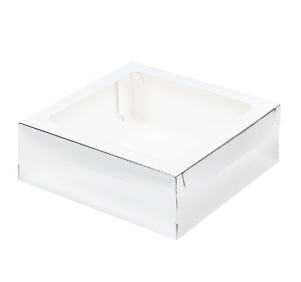 Škatla za marshmallow, desert in torto s poklopcem 200x200x70 mm srebro (50 kos/pak)