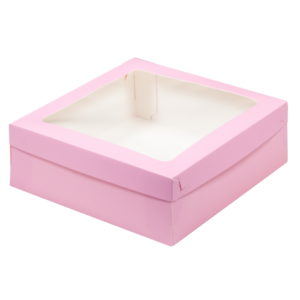 Škatla za marshmallow, desert in torto s poklopcem 200x200x70 mm roza (50 kos/pak)
