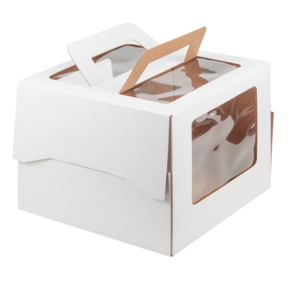 Škatla za torto z ročajem 280x280x200 mm bela (50 kos/pak)