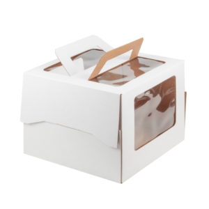 Škatla za torto z ročajem 240x240x200 mm bela (50 kos/pak)