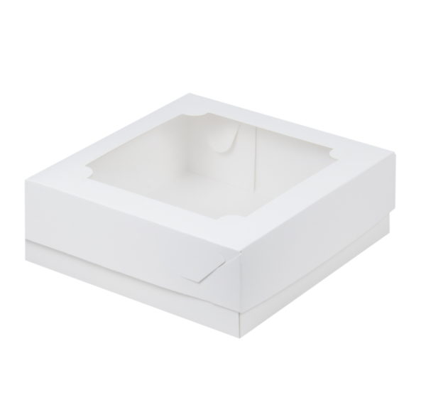 Škatla za marshmallow, desert in torto z oknom 200x200x70 mm bela (50 kos/pak)