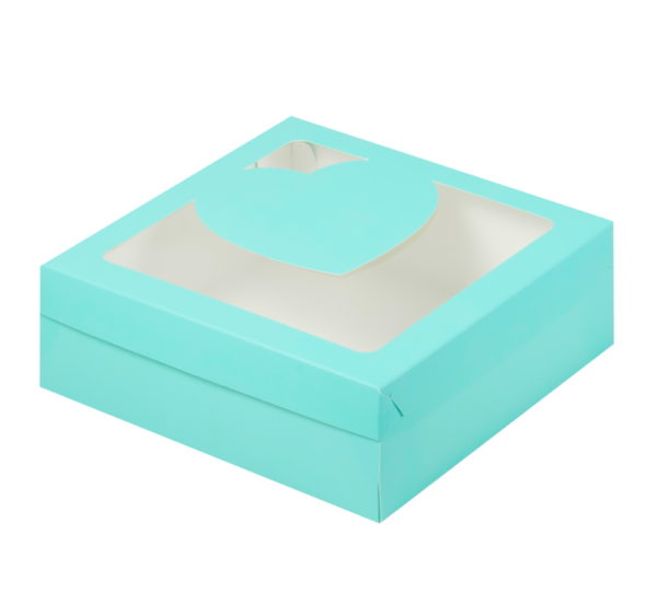 Škatla za marshmallow, desert in torto z oknom Srce 200x200x70 mm Tiffany (50 kos/pak)