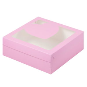 Škatla za marshmallow, desert in torto z oknom Srce 200x200x70 mm roza (50 kos/pak)
