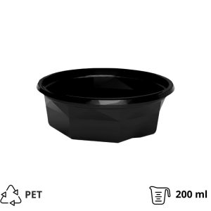 Posodica PET 200 ml d=116 mm h=38 mm črna , brez pokrova [100 kos/pak]