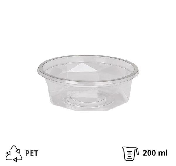 Posodica PET 200 ml d=116 mm h=38 mm prozorna, brez pokrova [100 kos/pak]